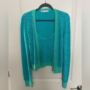 Zara knit sweater size medium, blue/green zebra print